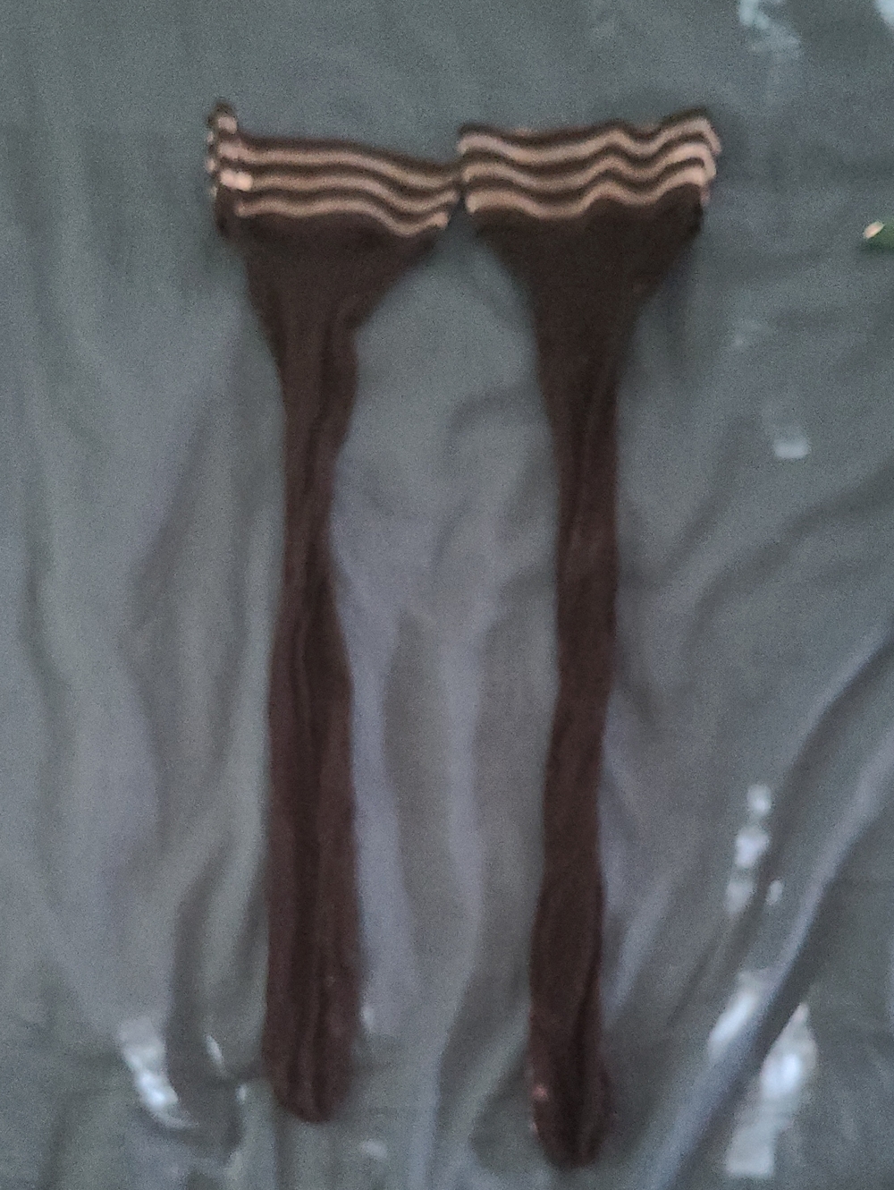 Black Fish Net Knee-High Socks with Non Slip Striped Cuff